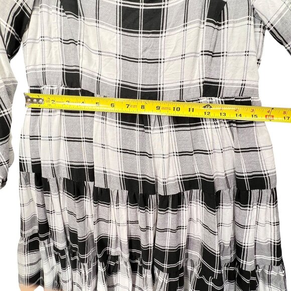 Maison Tara Plaid Tiered Dress Black White Lined Babydoll Back Zipper Short 4 - Picture 13 of 14